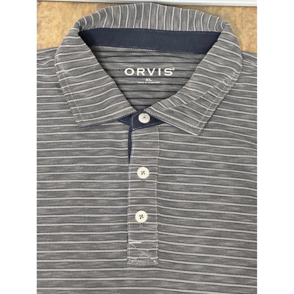 Orvis Performance Polo Shirt Mens XL Grey Striped Short Sleeve Golf Casual
